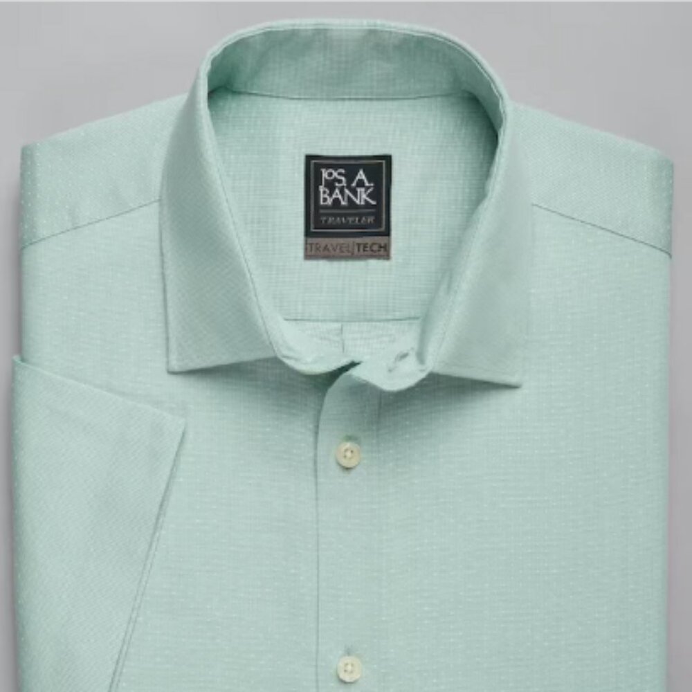 Jos. A.Bank Travel Tech Slim Fit Spread Collar Dot Jacquard Short Sleeve shirt